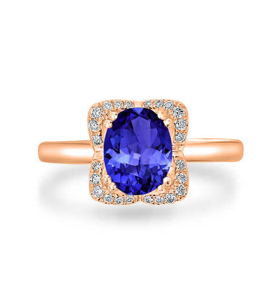 1.8ct Oval Tanzanite Ring with 0.13 cttw Diamond