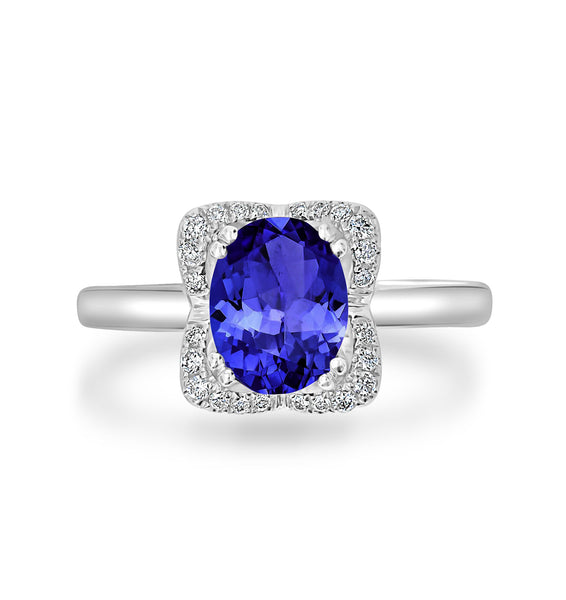 1.8ct Oval Tanzanite Ring with 0.13 cttw Diamond