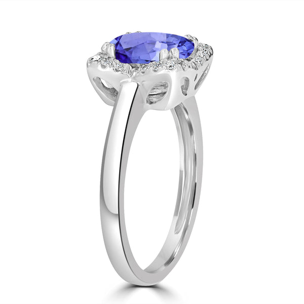 1.8ct Oval Tanzanite Ring with 0.13 cttw Diamond