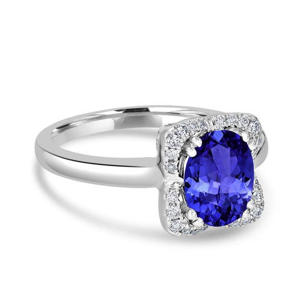 1.8ct Oval Tanzanite Ring with 0.13 cttw Diamond