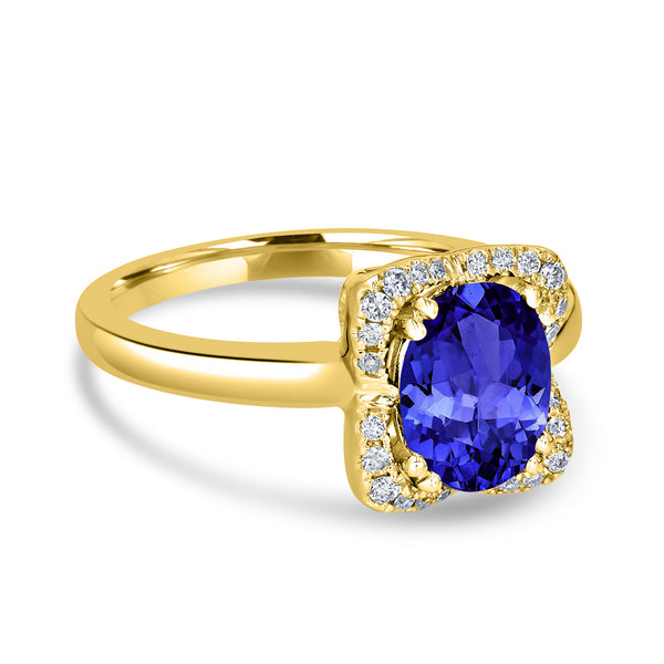 1.8ct Oval Tanzanite Ring with 0.13 cttw Diamond