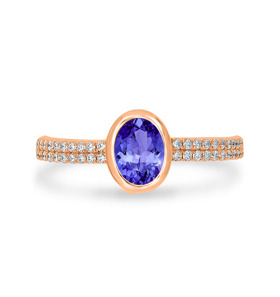 0.76ct Oval Tanzanite Ring with 0.21 cttw Diamond