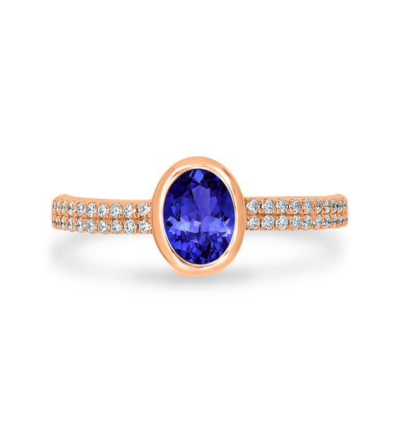 0.76ct Oval Tanzanite Ring with 0.21 cttw Diamond