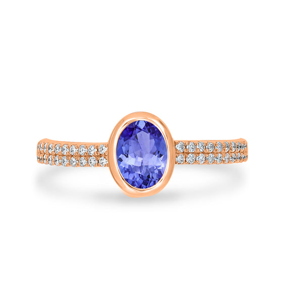 0.76ct Oval Tanzanite Ring with 0.21 cttw Diamond