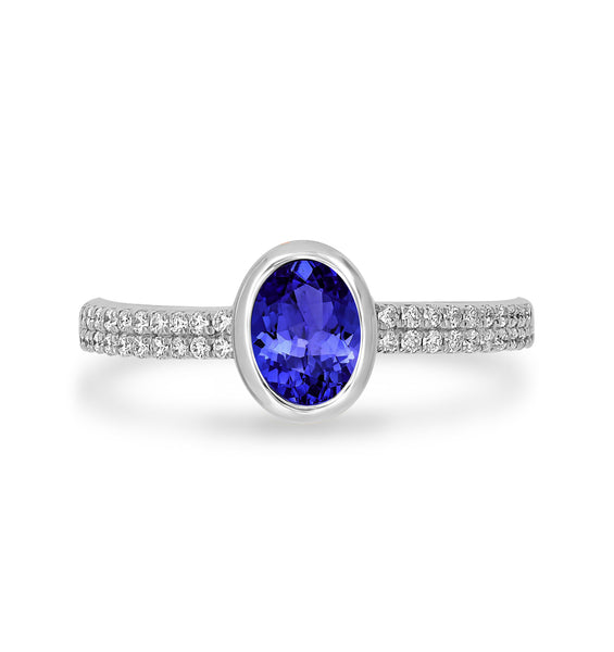 0.76ct Oval Tanzanite Ring with 0.21 cttw Diamond