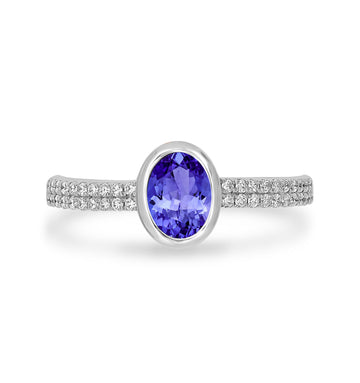 0.76ct Oval Tanzanite Ring with 0.21 cttw Diamond