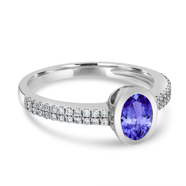 0.76ct Oval Tanzanite Ring with 0.21 cttw Diamond