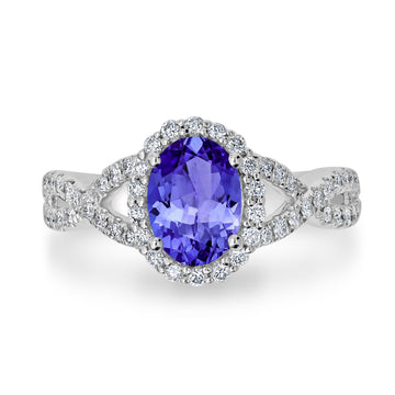 1.2ct Oval Tanzanite Ring with 0.38 cttw Diamond
