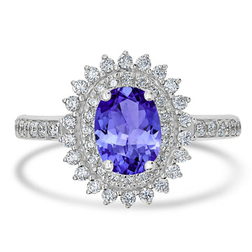 1.2ct Oval Tanzanite Ring with 0.5 cttw Diamond