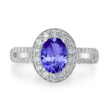 1.2ct Oval Tanzanite Ring with 0.45 cttw Diamond