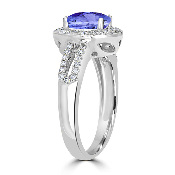 1.2ct Oval Tanzanite Ring with 0.45 cttw Diamond