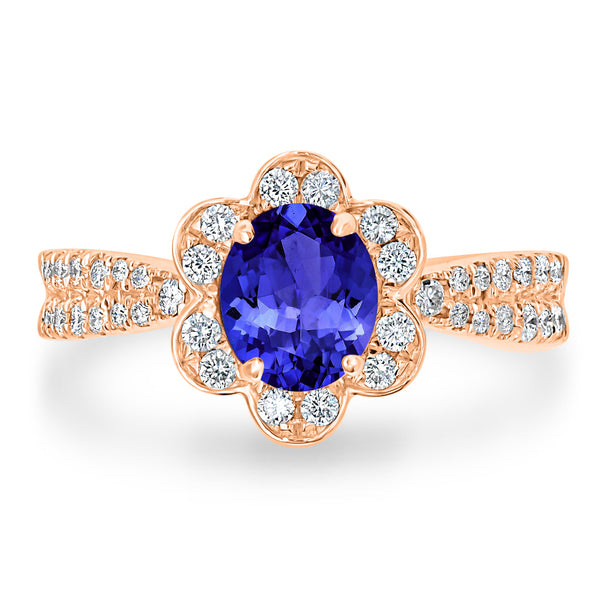 1ct Oval Tanzanite Ring with 0.42 cttw Diamond