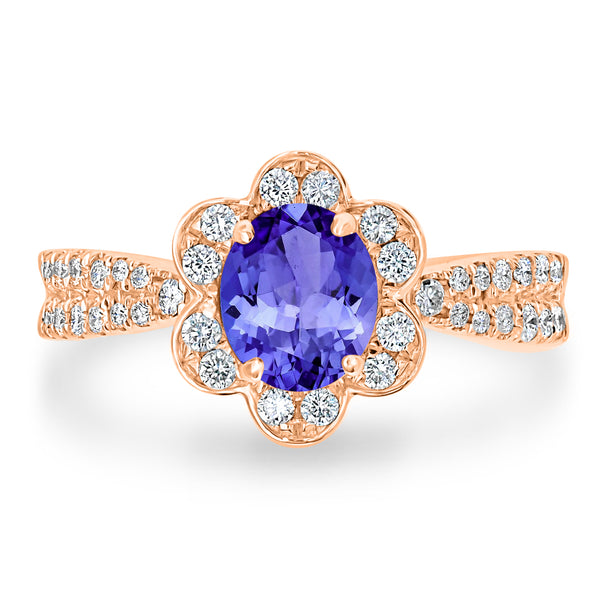 1ct Oval Tanzanite Ring with 0.42 cttw Diamond