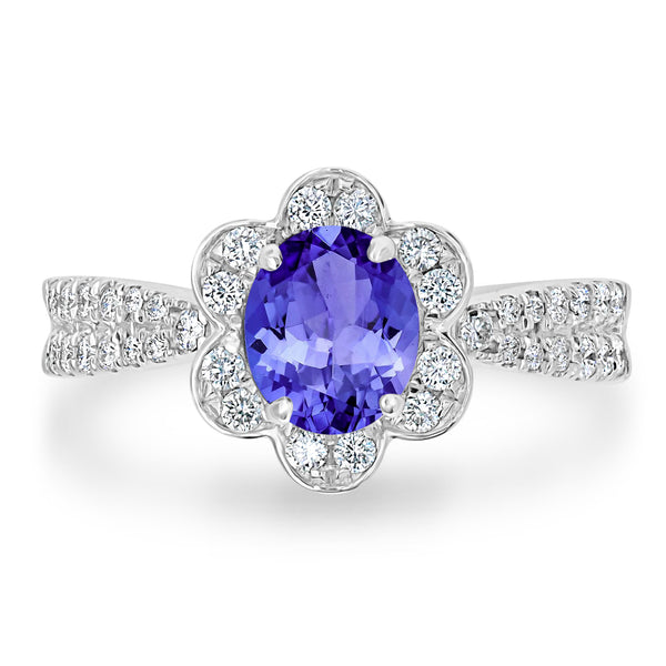 1ct Oval Tanzanite Ring with 0.42 cttw Diamond