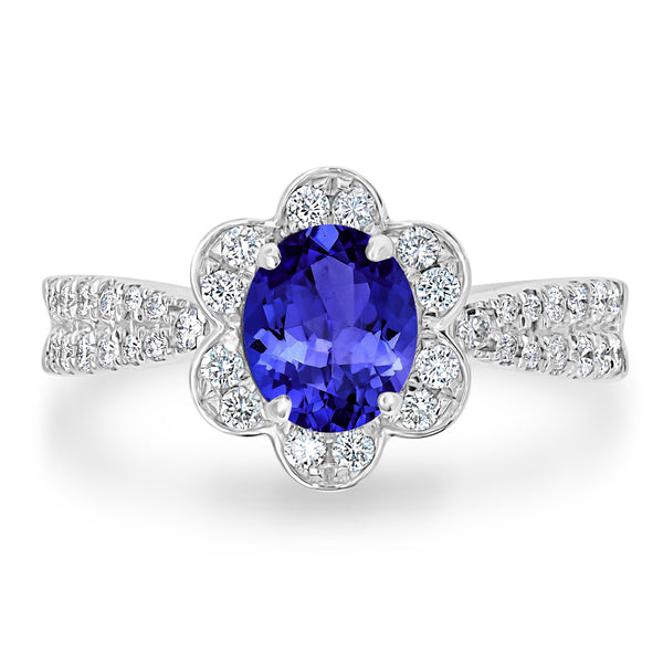 1ct Oval Tanzanite Ring with 0.42 cttw Diamond