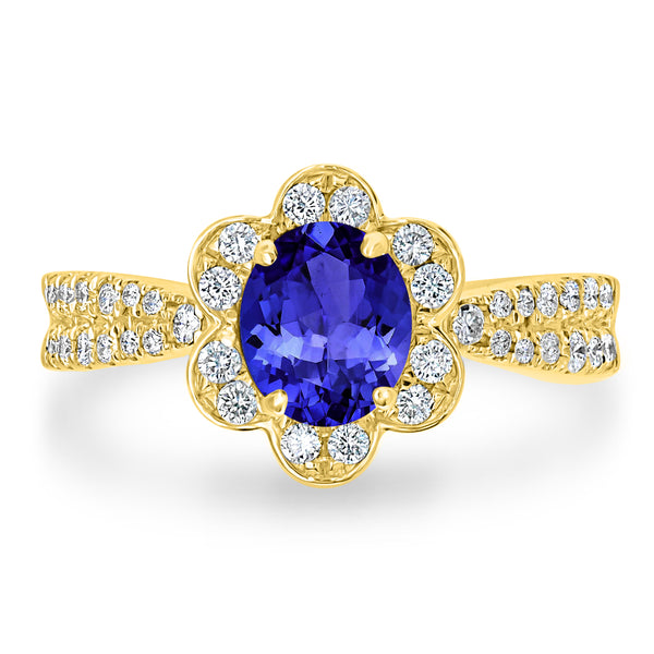 1ct Oval Tanzanite Ring with 0.42 cttw Diamond