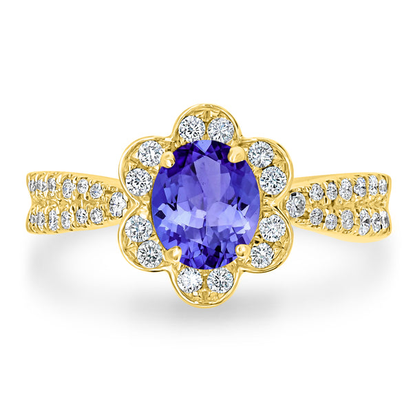 1ct Oval Tanzanite Ring with 0.42 cttw Diamond