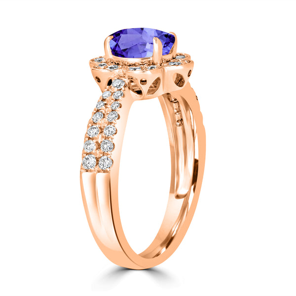 1ct Oval Tanzanite Ring with 0.42 cttw Diamond