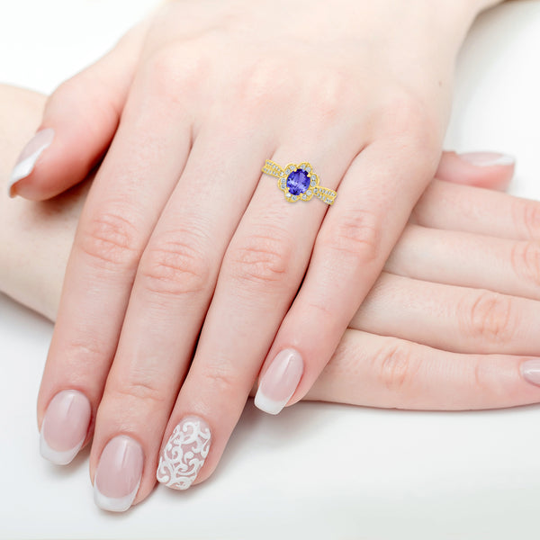 1ct Oval Tanzanite Ring with 0.42 cttw Diamond