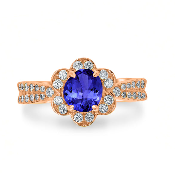 1ct Oval Tanzanite Ring with 0.45 cttw Diamond