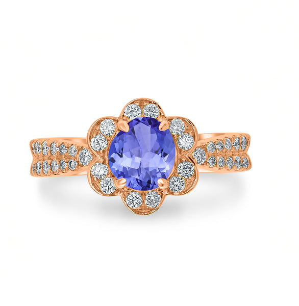 1ct Oval Tanzanite Ring with 0.45 cttw Diamond