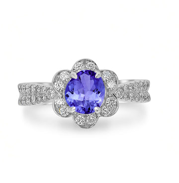 1ct Oval Tanzanite Ring with 0.45 cttw Diamond