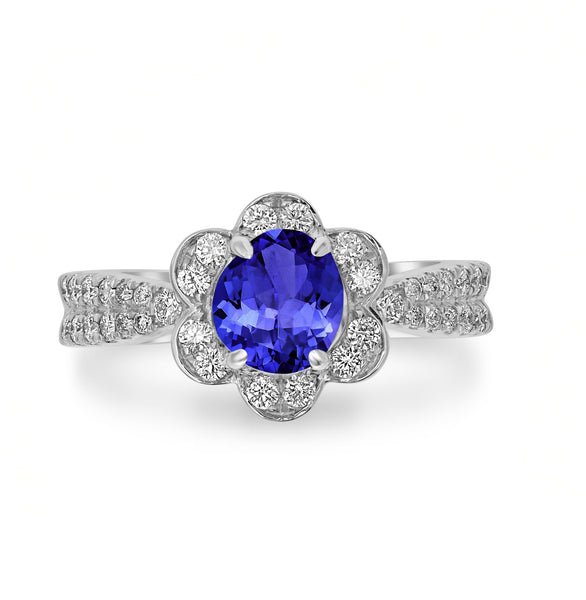 1ct Oval Tanzanite Ring with 0.45 cttw Diamond