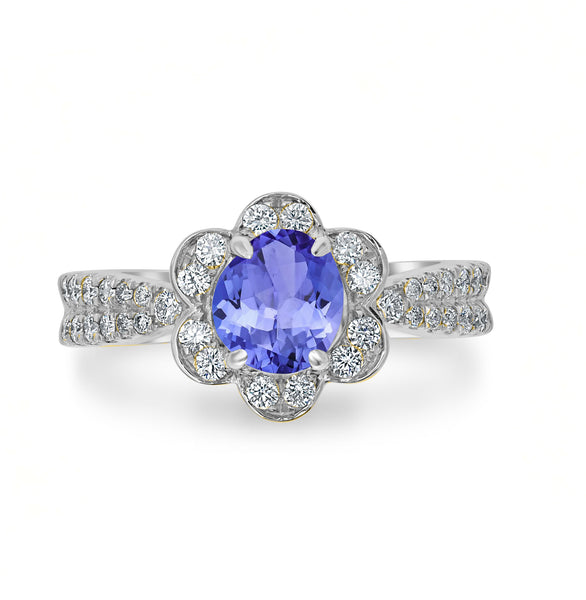 1ct Oval Tanzanite Ring with 0.45 cttw Diamond