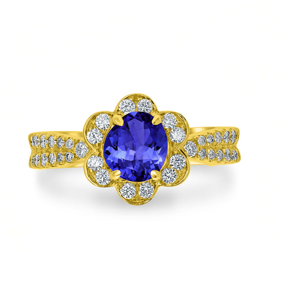 1ct Oval Tanzanite Ring with 0.45 cttw Diamond