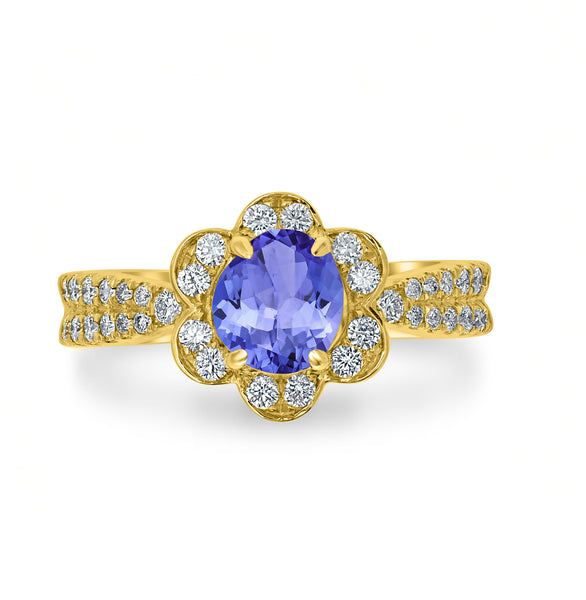 1ct Oval Tanzanite Ring with 0.45 cttw Diamond