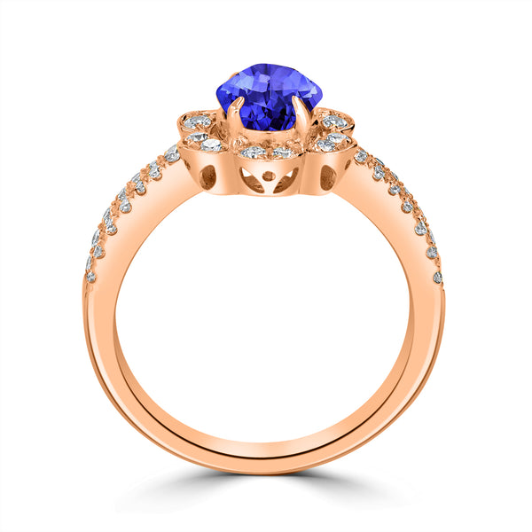 1ct Oval Tanzanite Ring with 0.45 cttw Diamond