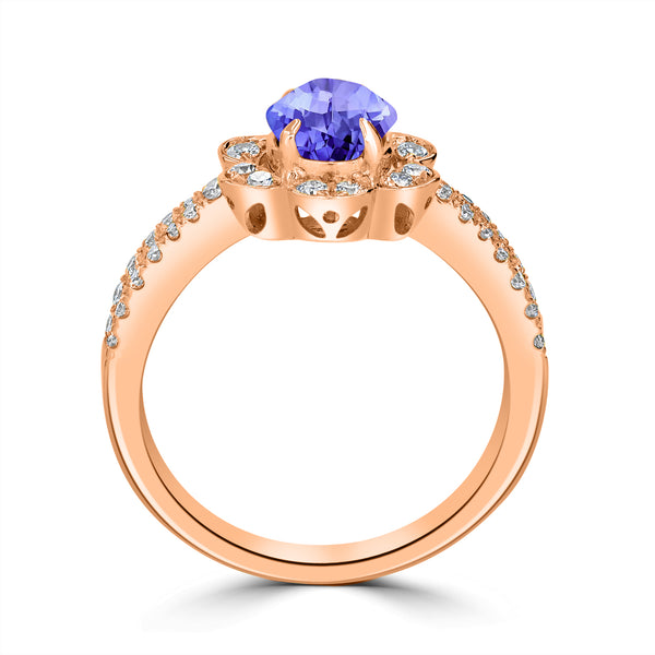 1ct Oval Tanzanite Ring with 0.45 cttw Diamond