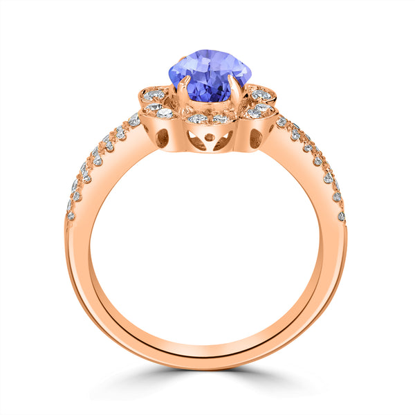 1ct Oval Tanzanite Ring with 0.45 cttw Diamond