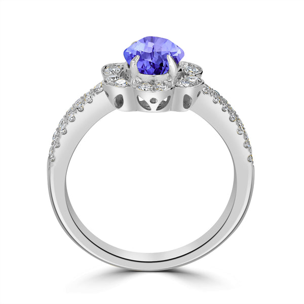 1ct Oval Tanzanite Ring with 0.45 cttw Diamond