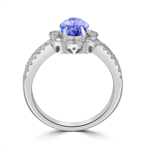 1ct Oval Tanzanite Ring with 0.45 cttw Diamond