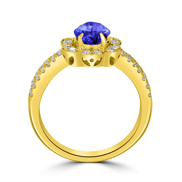 1ct Oval Tanzanite Ring with 0.45 cttw Diamond