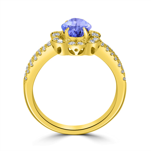 1ct Oval Tanzanite Ring with 0.45 cttw Diamond