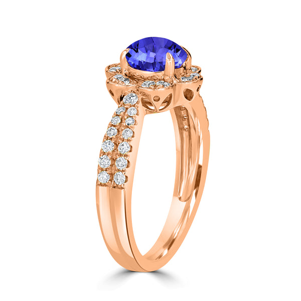 1ct Oval Tanzanite Ring with 0.45 cttw Diamond