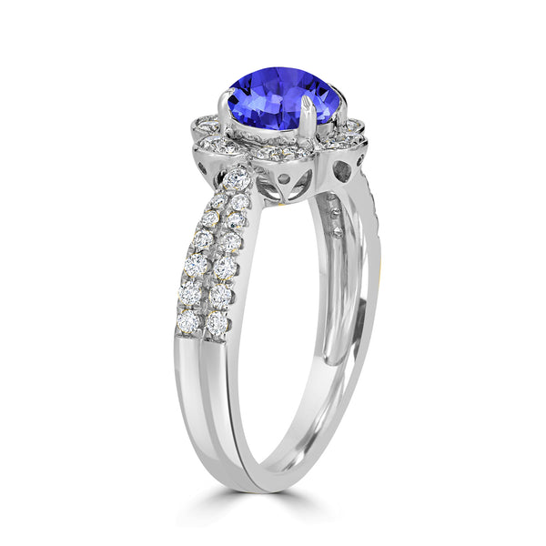 1ct Oval Tanzanite Ring with 0.45 cttw Diamond