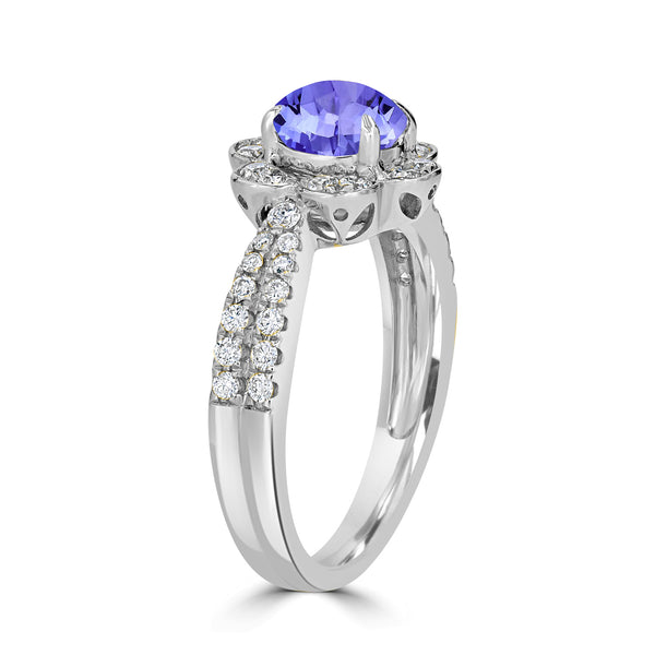 1ct Oval Tanzanite Ring with 0.45 cttw Diamond
