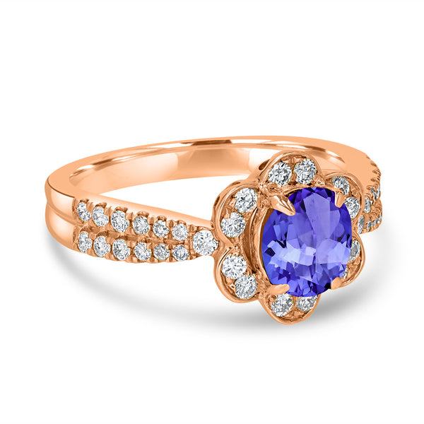 1ct Oval Tanzanite Ring with 0.45 cttw Diamond