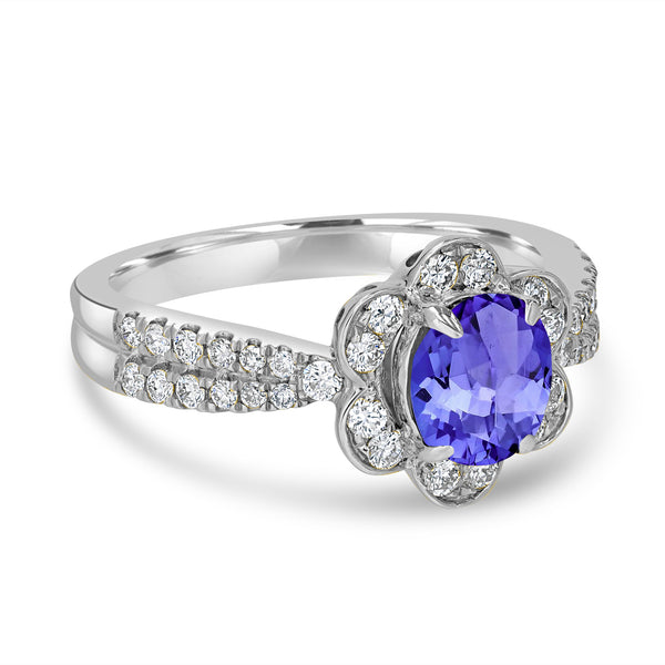 1ct Oval Tanzanite Ring with 0.45 cttw Diamond