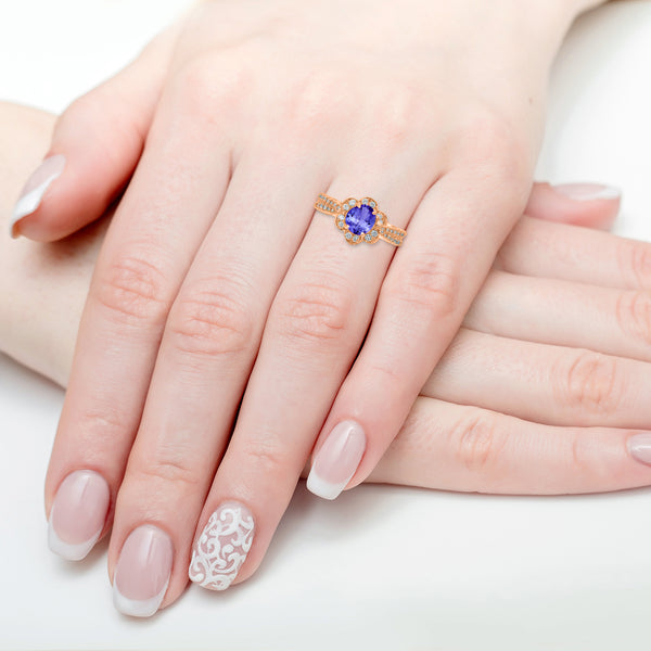 1ct Oval Tanzanite Ring with 0.45 cttw Diamond
