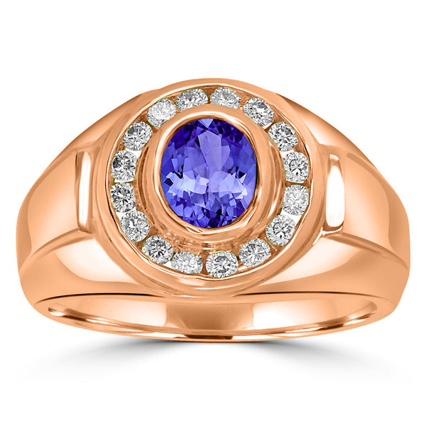 1 ct Oval Tanzanite Men's Ring with 0.44 cttw Diamond