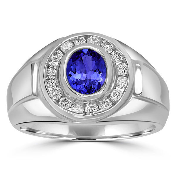1 ct Oval Tanzanite Men's Ring with 0.44 cttw Diamond