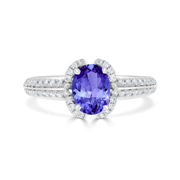 1.2ct Oval Tanzanite Ring with 0.28 cttw Diamond