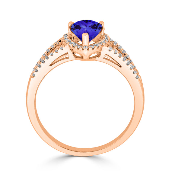 1.3ct Pear Tanzanite Ring with 0.44 cttw Diamond