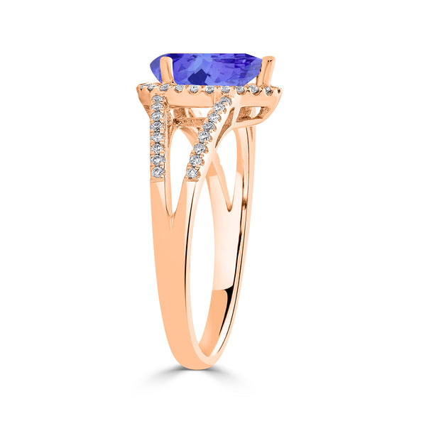 1.3ct Pear Tanzanite Ring with 0.44 cttw Diamond