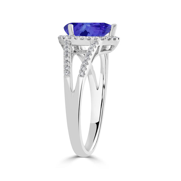 1.3ct Pear Tanzanite Ring with 0.44 cttw Diamond