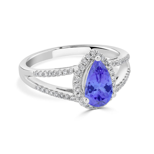 1.3ct Pear Tanzanite Ring with 0.44 cttw Diamond